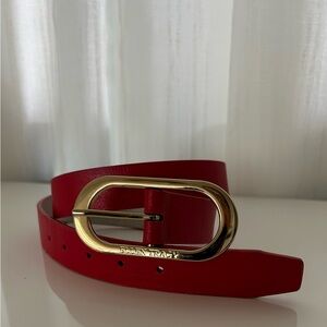 Ellen Tracy Red Leather Belt with Gold Buckle Women’s Size S